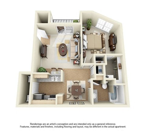 Floor plan for 1 bed, 1 bath, 646 sqft